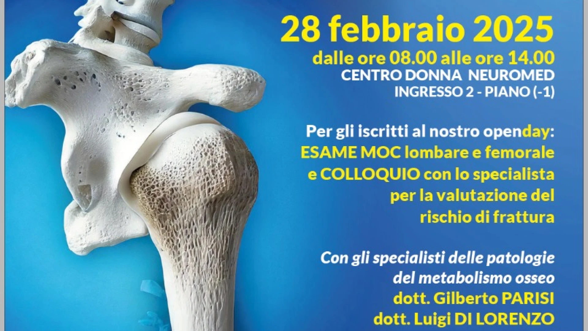 OSTEOPOROSI: In Neuromed un open day dedicato alle donne